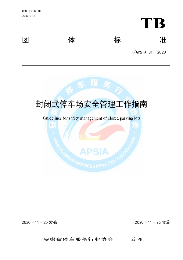 封闭式停车场安全管理工作指南 (T/APSIA 01-2020)