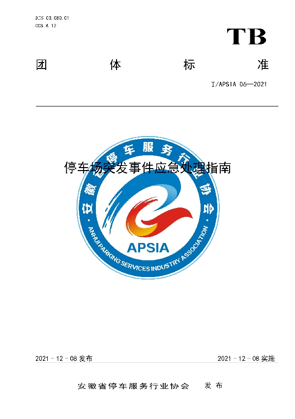 停车场突发事件应急处理指南 (T/APSIA 06-2021）