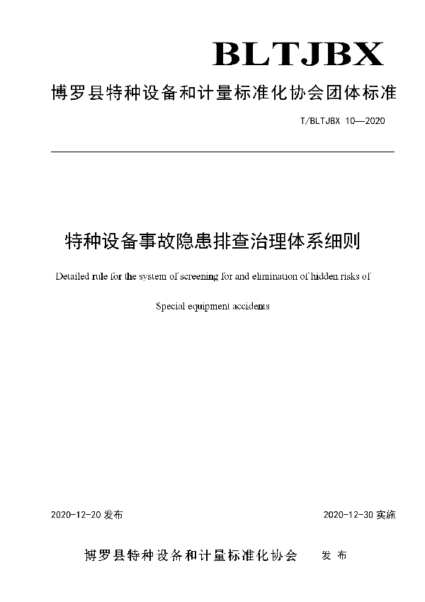 特种设备事故隐患排查治理体系细则 (T/BLTJBX 10-2020)