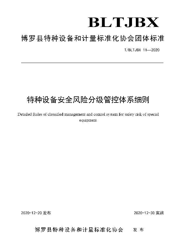 特种设备安全风险分级管控体系细则 (T/BLTJBX 11-2020)