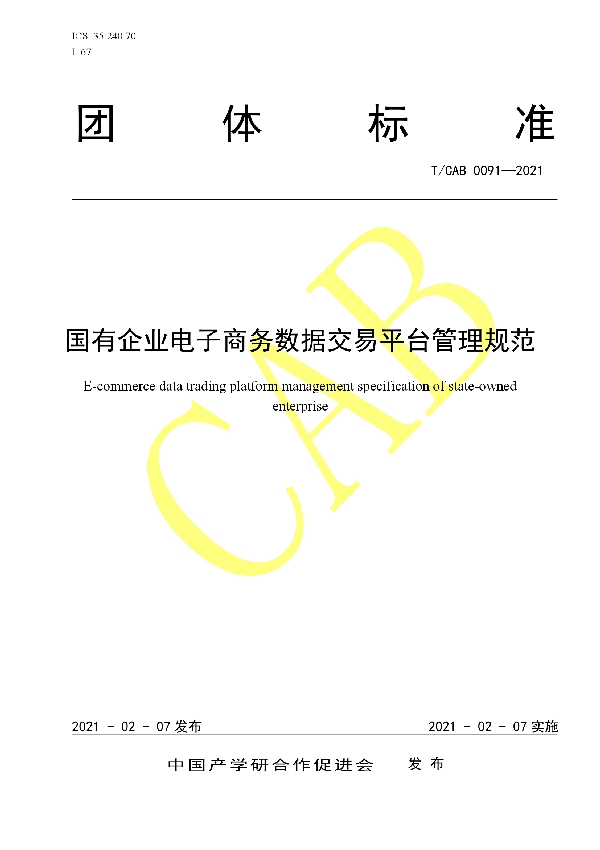 国有企业电子商务数据交易平台管理规范 (T/CAB 0091-2021)