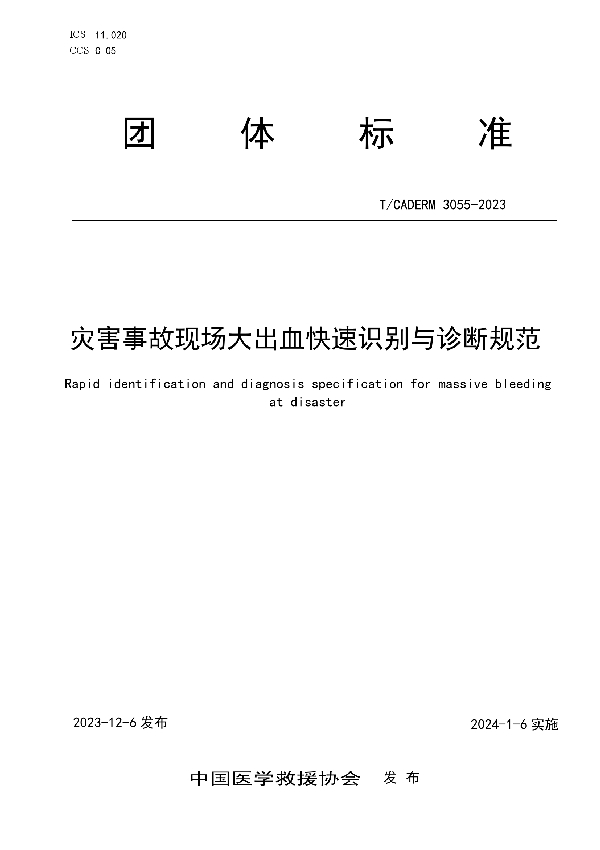 灾害事故现场大出血快速识别与诊断规范 (T/CADERM 3055-2023)