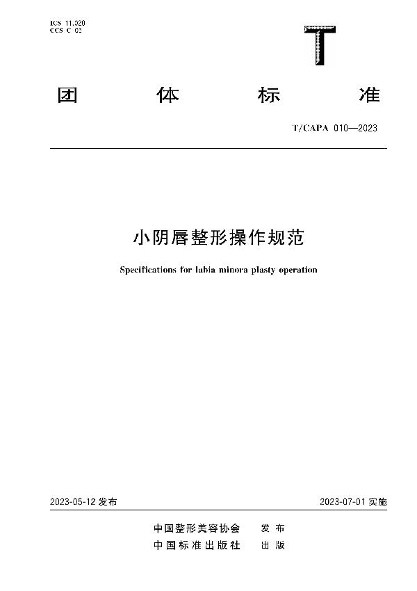 小阴唇整形美容操作规范 (T/CAPA 010-2023)