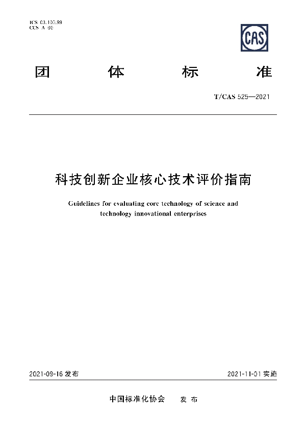 科技创新企业核心技术评价指南 (T/CAS 525-2021)