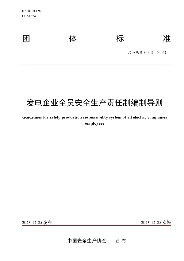 发电企业全员安全生产责任制编制导则 (T/CAWS 0013-2023)