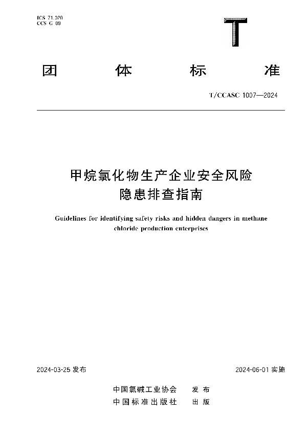 甲烷氯化物生产企业安全风险隐患排查指南 (T/CCASC 1007-2024)