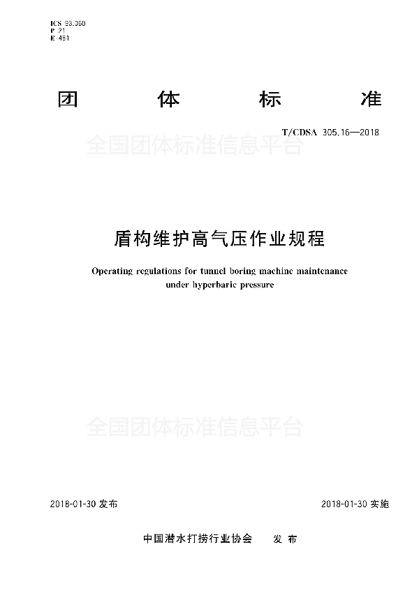 盾构维护高气压作业规程 (T/CDSA 305.16-2018)