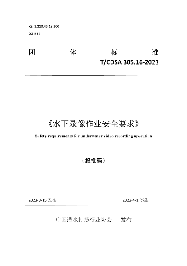 水下录像作业安全要求 (T/CDSA 305.16-2023)