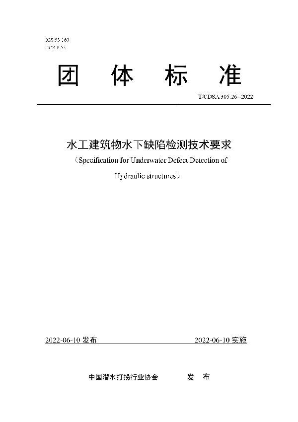 水工建筑物水下缺陷检测技术要求 (T/CDSA 305.26-2022)