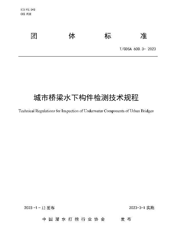 城市桥梁水下构件检测技术规程 (T/CDSA 600.3-2023)