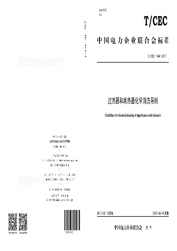 过热器和再热器化学清洗导则 (T/CEC 144-2017)