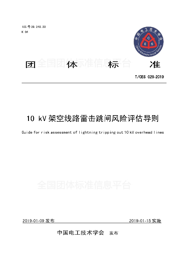 10 kV架空线路雷击跳闸风险评估导则 (T/CES 029-2019)