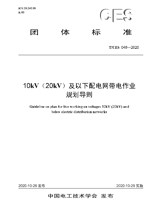 10 kV（20 kV）及以下配电网带电作业规划导则 (T/CES 048-2020)