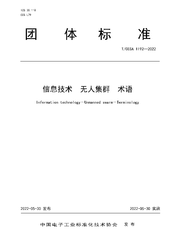 信息技术  无人集群  术语 (T/CESA 1192-2022)