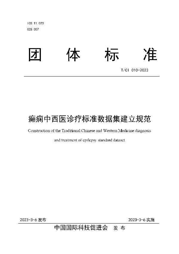 癫痫中西医诊疗标准数据集建立规范 (T/CI 010-2023)