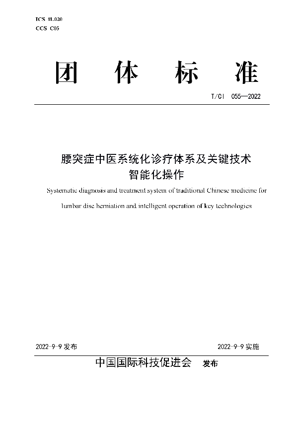 腰突症中医系统化诊疗体系及关键技术 智能化操作 (T/CI 055-2022)