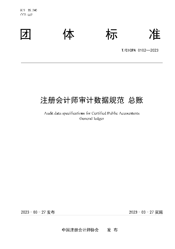 注册会计师审计数据规范 总账 (T/CICPA 0102-2023)