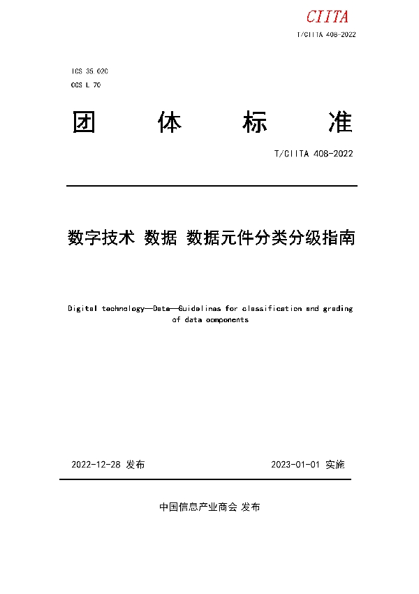 数字技术 数据 数据元件分类分级指南 (T/CIITA 408-2022)