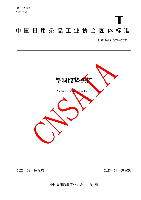 塑料胶垫头梳 (T/CNSAIA 003-2023)