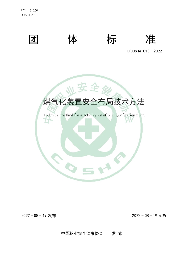 煤气化装置安全布局技术方法 (T/COSHA 013-2022)