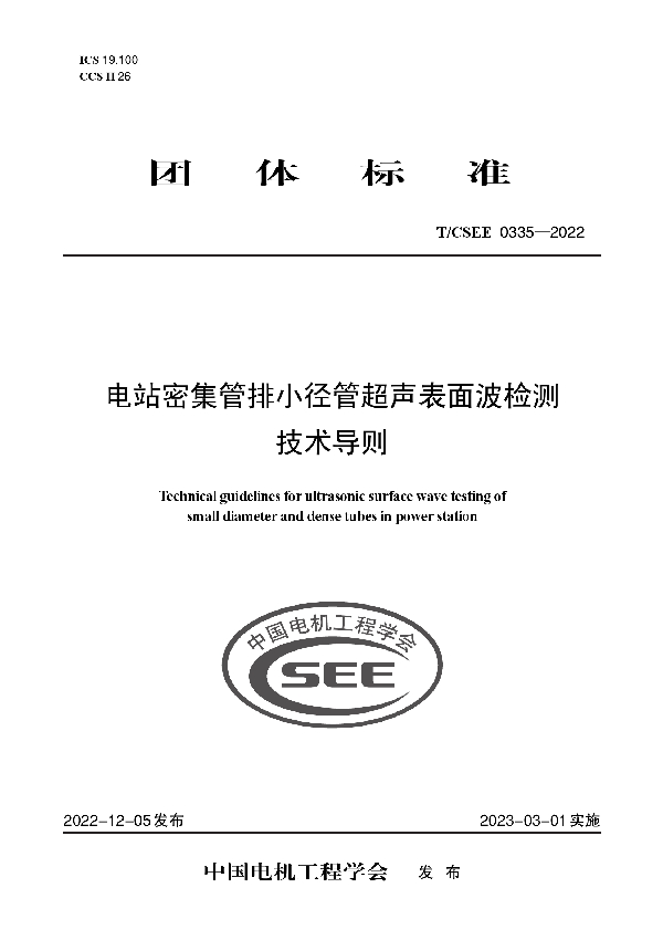 电站密集管排小径管超声表面波检测技术导则 (T/CSEE 0335-2022)