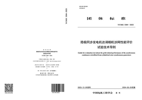 隐极同步发电机改调相机涉网性能评价试验技术导则 (T/CSEE 0384-2023)