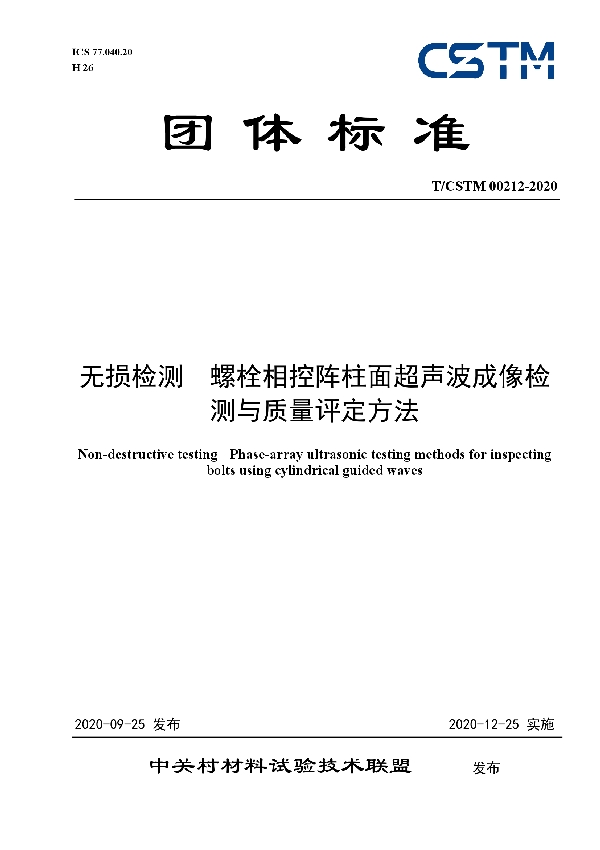 无损检测  螺栓相控阵柱面超声波成像检测与质量评定方法 (T/CSTM 00212-2020)