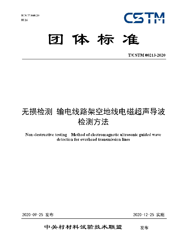 无损检测 输电线路架空地线电磁超声导波检测方法 (T/CSTM 00213-2020)