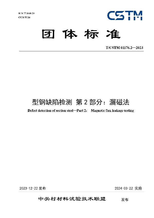 型钢缺陷检测 第2部分：漏磁法 (T/CSTM 01176.2-2023)