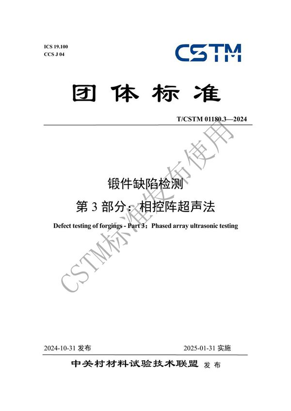 锻件缺陷检测  第3部分：相控阵超声法 (T/CSTM 01180.3-2024)