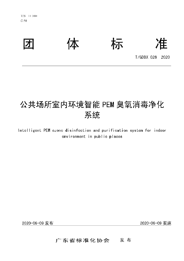 公共场所室内环境智能PEM臭氧消毒净化系统 (T/GDBX 028-2020)