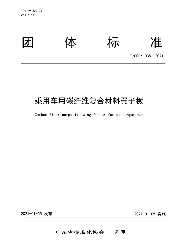 乘用车用碳纤维复合材料翼子板 (T/GDBX 038-2021)