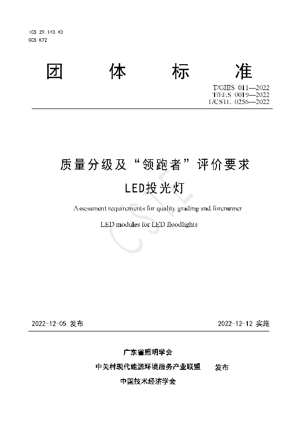 质量分级及“领跑者”评价要求 LED投光灯 (T/GIES 011-2022)