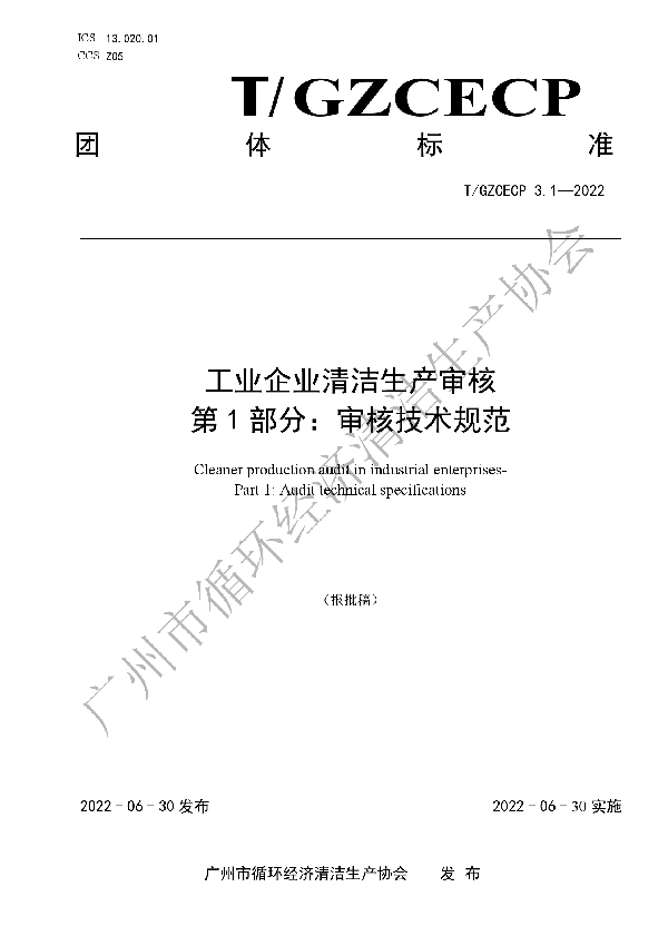 工业企业清洁生产审核 第1部分：审核技术规范 (T/GZCECP 3.1-2022)