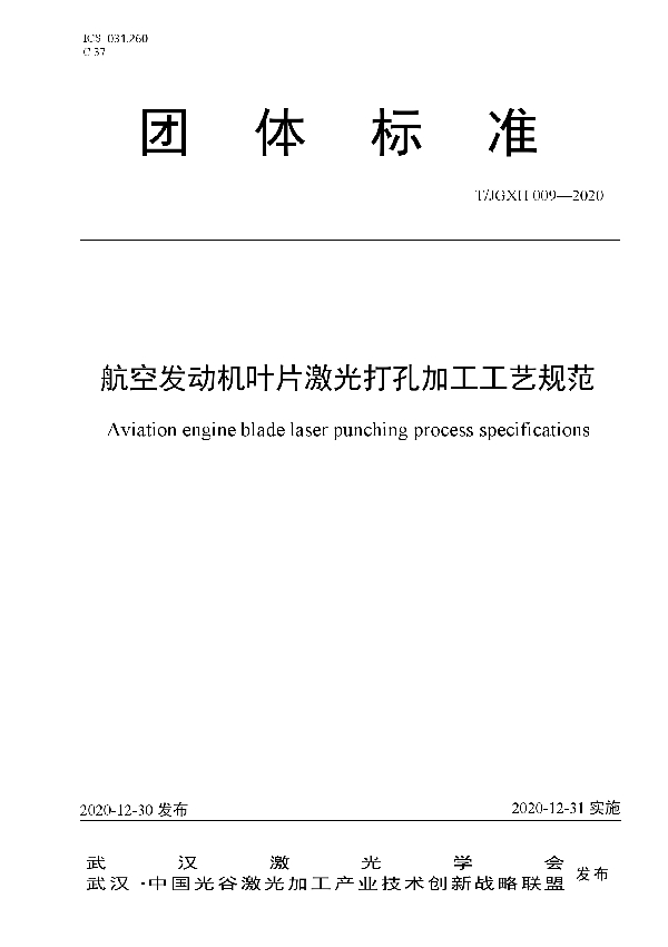 航空发动机叶片激光打孔加工工艺规范 (T/JGXH 009-2020)