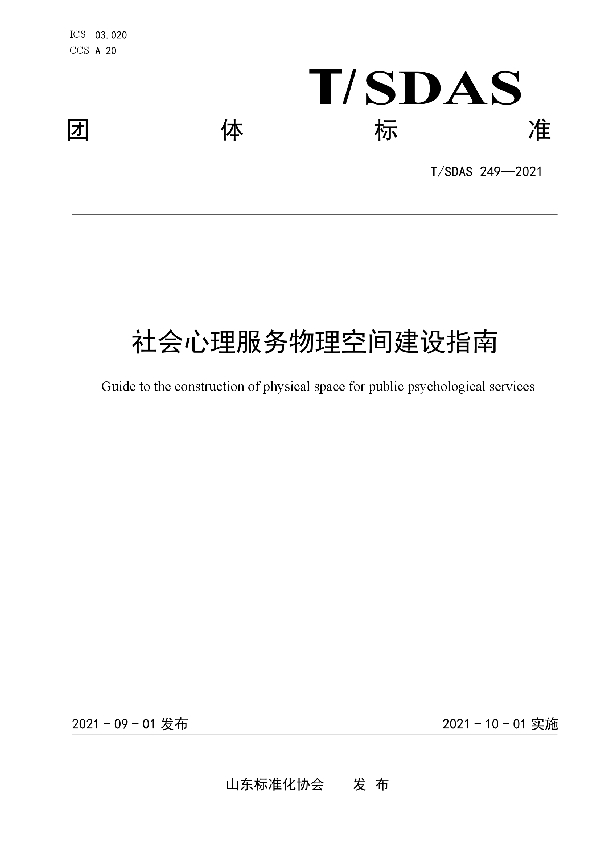 社会心理服务物理空间建设指南 (T/SDAS 249-2021)