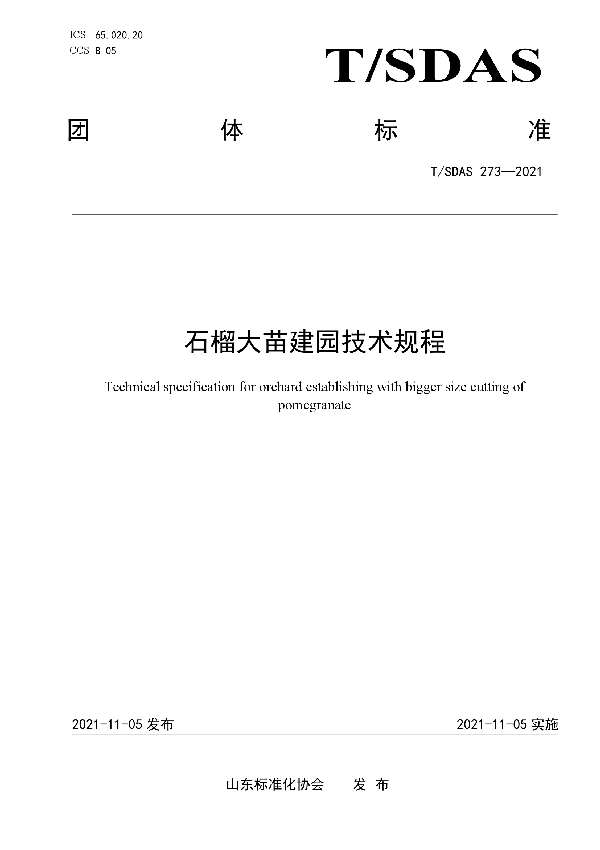 石榴大苗建园技术规程 (T/SDAS 273-2021）