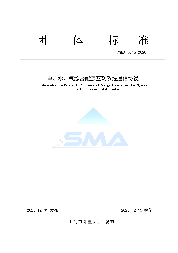 电、水、气综合能源互联系统通信协议 (T/SMA 0015-2020)