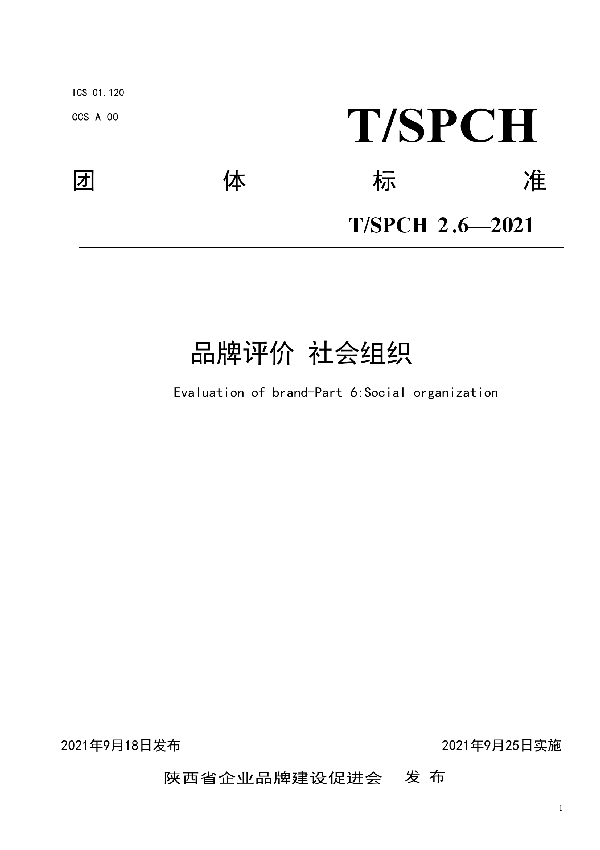 品牌评价 社会组织 (T/SPCH 2.6-2021）