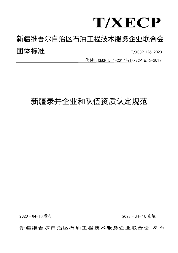 新疆录井企业和队伍资质认定规范 (T/XECP 126-2023)