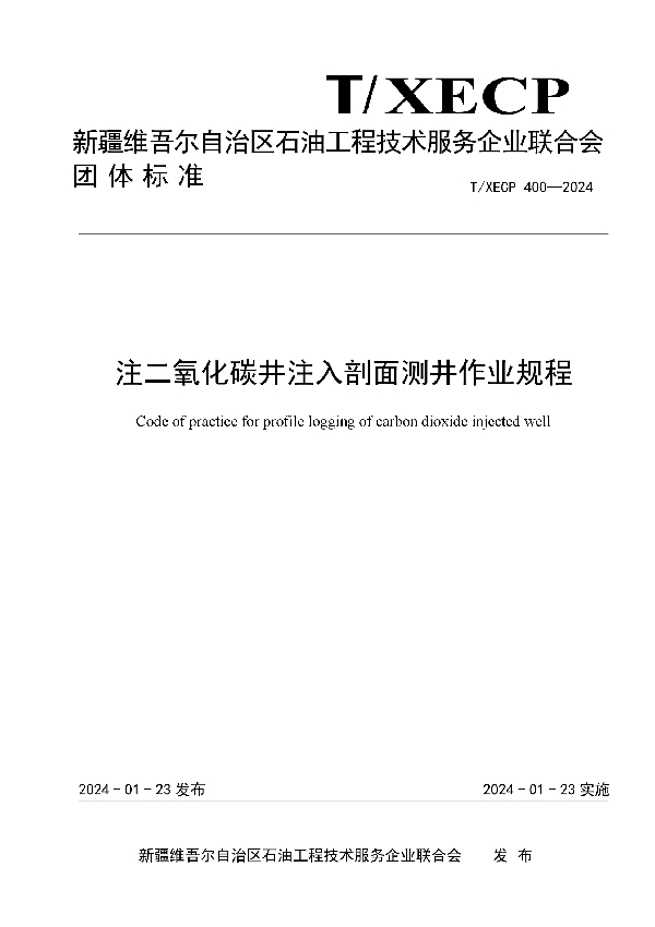 注二氧化碳井注入剖面测井作业规程 (T/XECP 400-2024)