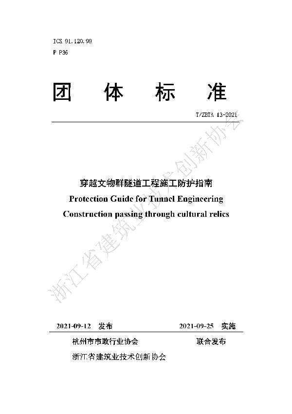 穿越文物群隧道工程施工防护指南 (T/ZBTA 13-2021)