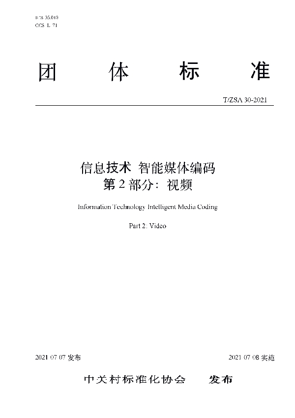 信息技术 智能媒体编码  第2部分：视频 (T/ZSA 30-2021)